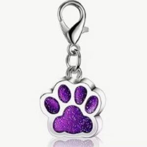Purple Glitter Paw Footprint Charm Pendant